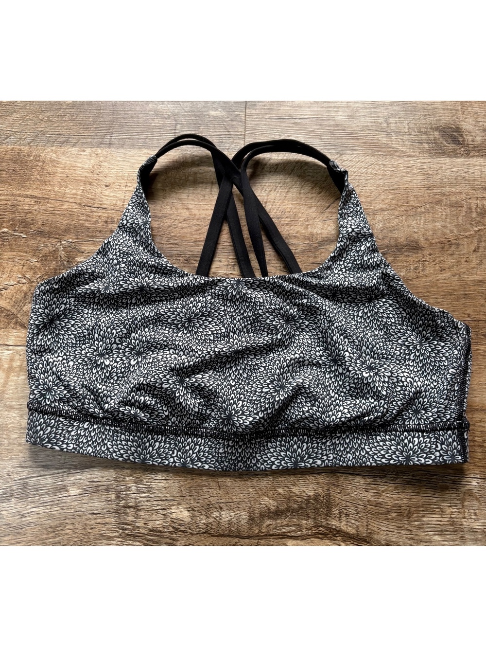 Women's Lululemon Floral Black Navy and White Sports Bra Size 12